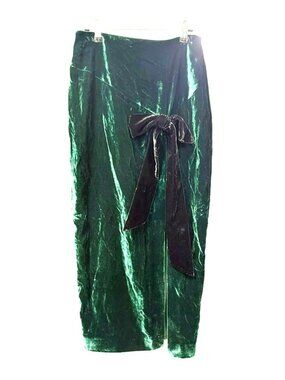 Milly Forest Green Velvet Bow Front Slit Skirt New Small